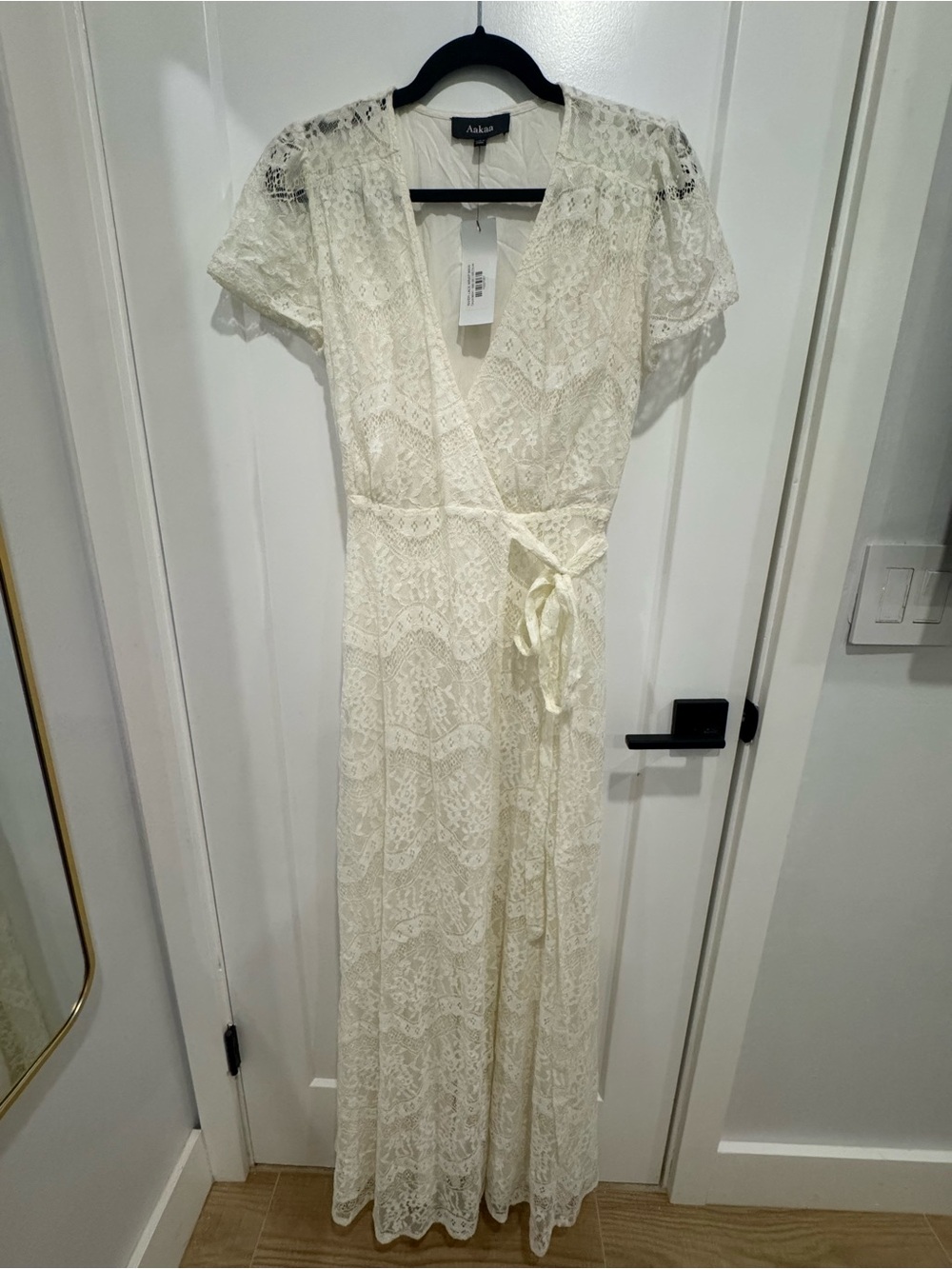 Aakaa Ivory Lace Wrap Maxi Dress